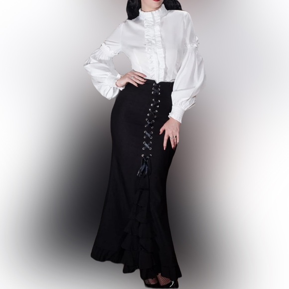 🌺Lace-Up Skirt with Mermaid Ruffle, Jacquard Maxi Skirt🌸🌺 - Picture 5 of 16